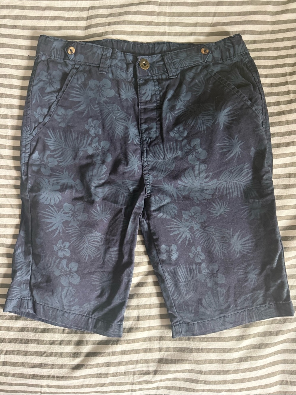 Boys Navy Tropical Print Cotton Shorts